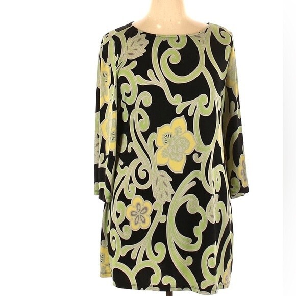Style & Co black green and yellow floral print tunic top size large - Picture 1 of 5